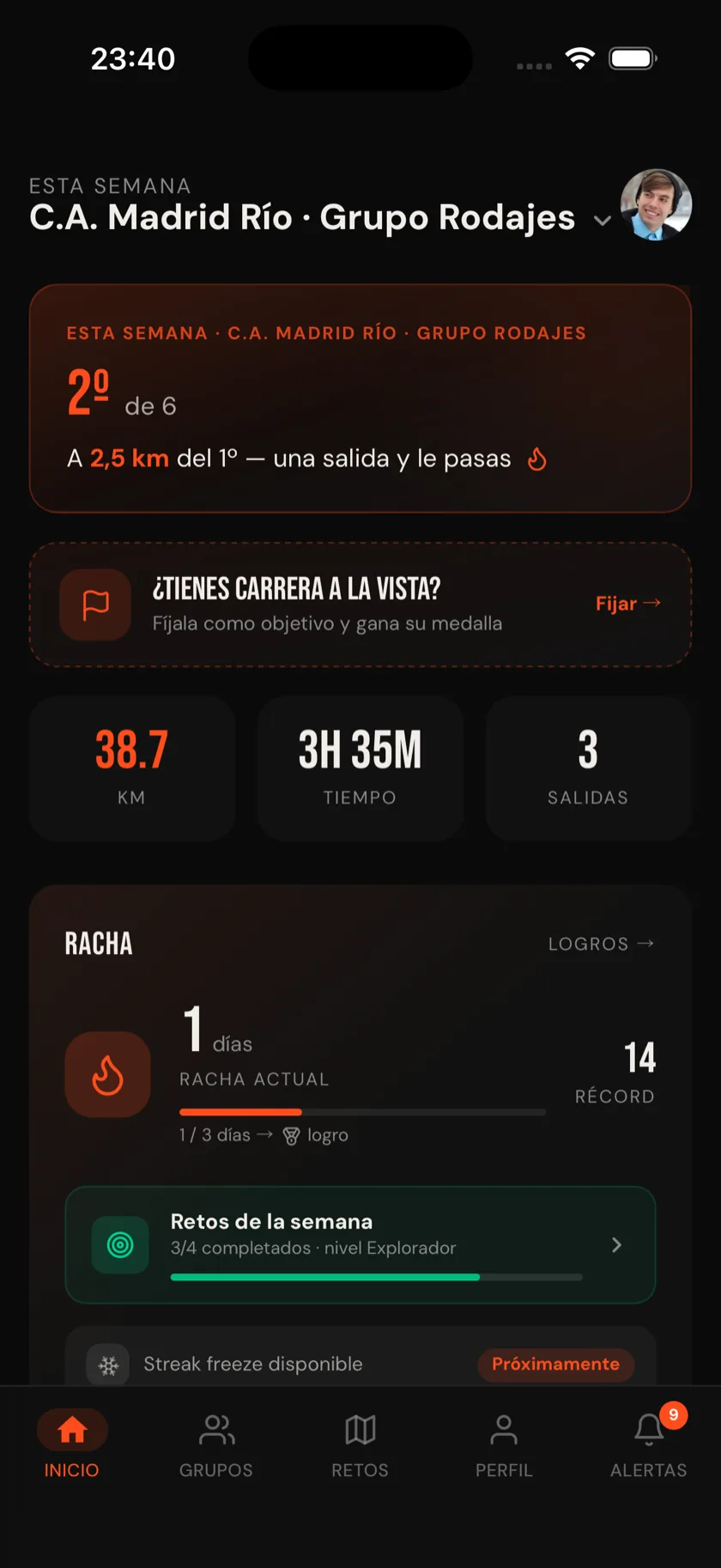 Pantalla de inicio de PaceRivals